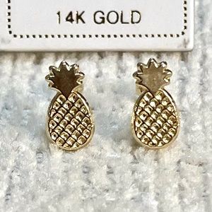 Solid Yellow Gold 14 Karat Dainty  Pineapple Earring